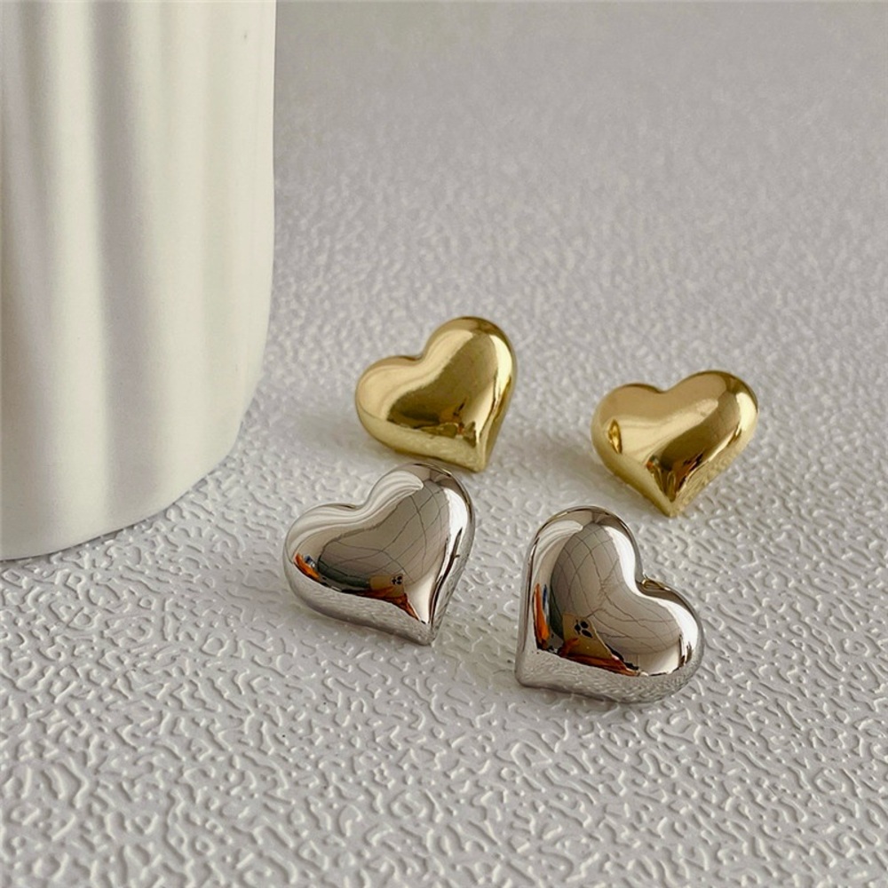 Stud Earrings Hearts Shaped Set of 2 Pairs Silver And Gold